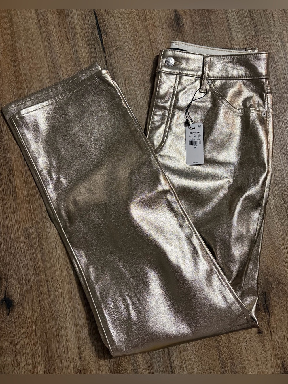 Express - Shiny Gold Metallic Straight High Rise Pants - Size 8R